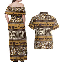 Animal Skin Mix African Pattern Couples Matching Off Shoulder Maxi Dress and Hawaiian Shirt