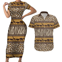 Animal Skin Mix African Pattern Couples Matching Short Sleeve Bodycon Dress and Hawaiian Shirt