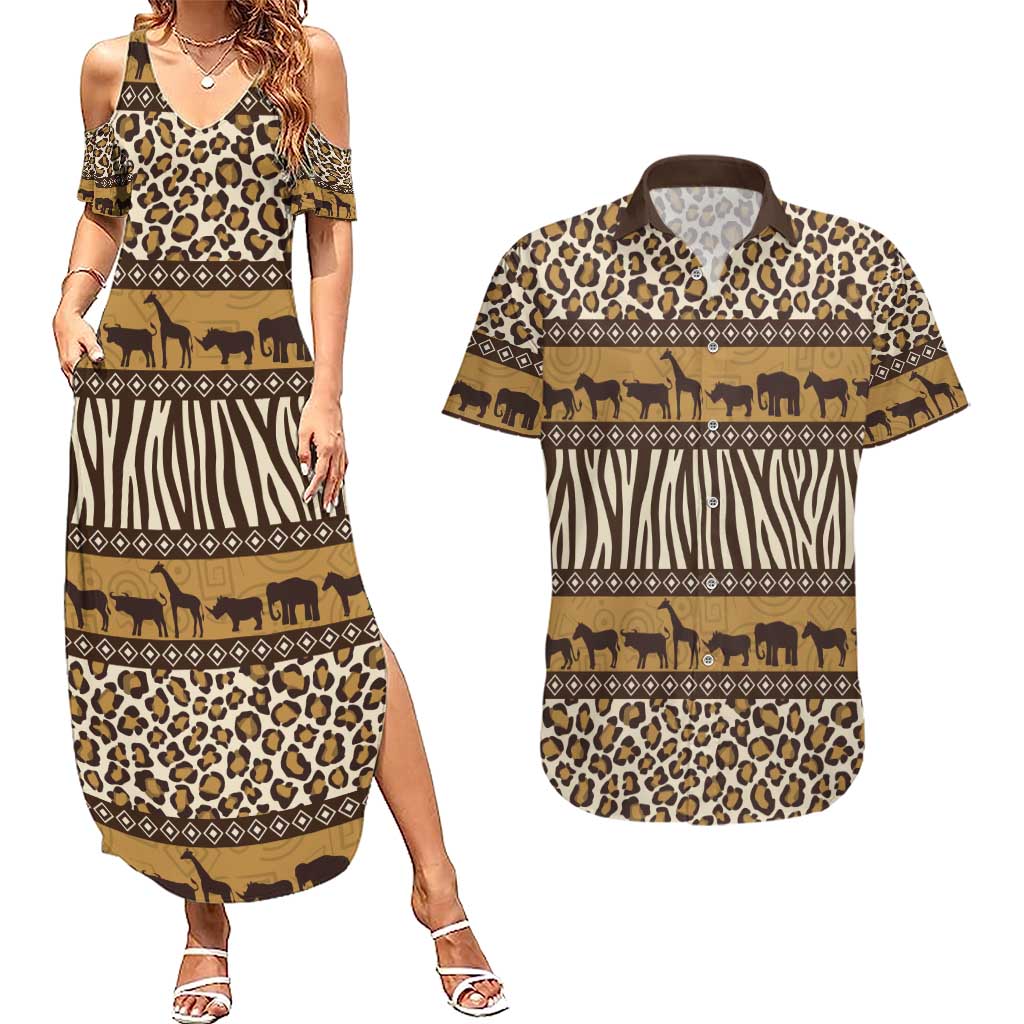 Animal Skin Mix African Pattern Couples Matching Summer Maxi Dress and Hawaiian Shirt