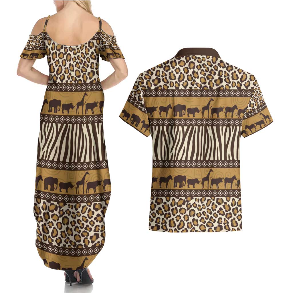 Animal Skin Mix African Pattern Couples Matching Summer Maxi Dress and Hawaiian Shirt