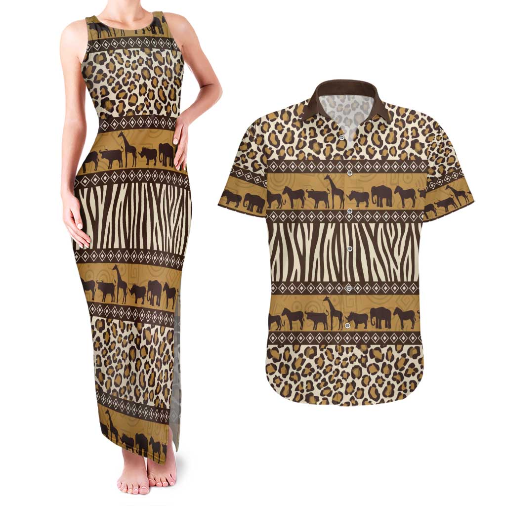 Animal Skin Mix African Pattern Couples Matching Tank Maxi Dress and Hawaiian Shirt