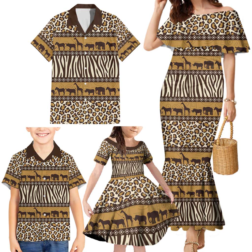 Animal Skin Mix African Pattern Family Matching Mermaid Dress and Hawaiian Shirt