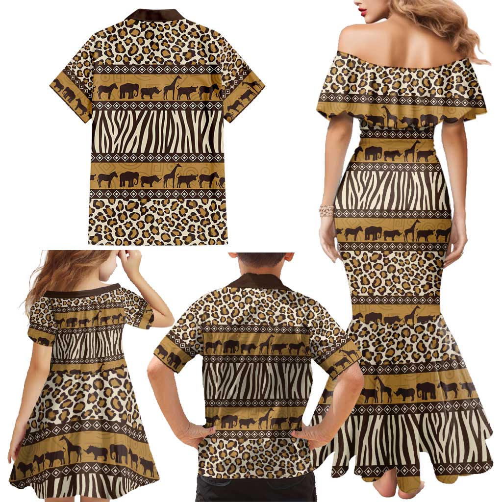 Animal Skin Mix African Pattern Family Matching Mermaid Dress and Hawaiian Shirt