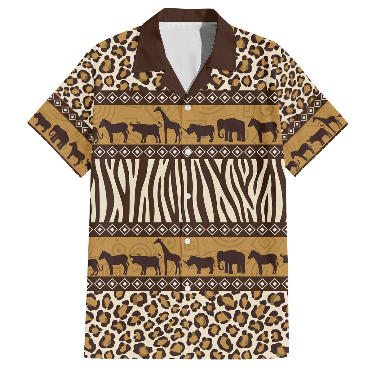 Animal Skin Mix African Pattern Family Matching Off The Shoulder Long Sleeve Dress and Hawaiian Shirt