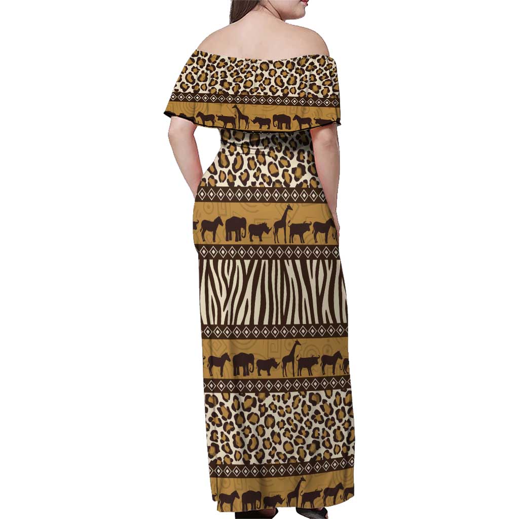 Animal Skin Mix African Pattern Family Matching Off Shoulder Maxi Dress and Hawaiian Shirt