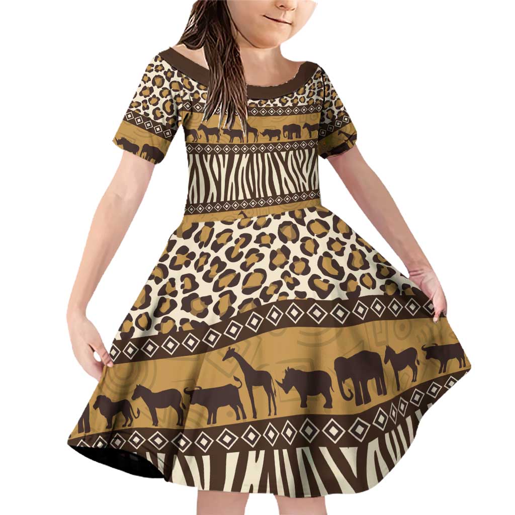 Animal Skin Mix African Pattern Family Matching Off Shoulder Short Dress and Hawaiian Shirt