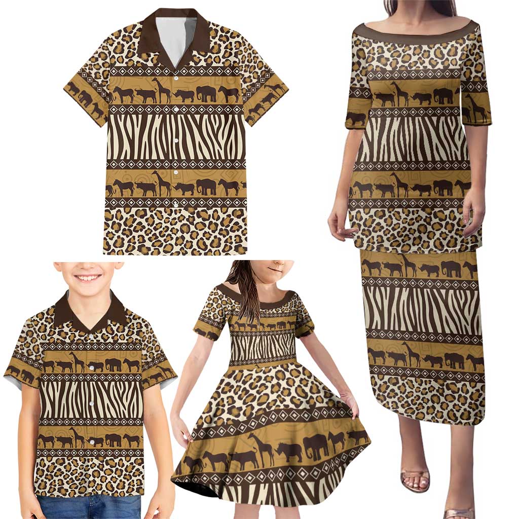 Animal Skin Mix African Pattern Family Matching Puletasi and Hawaiian Shirt