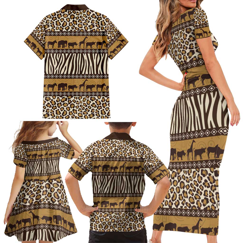 Animal Skin Mix African Pattern Family Matching Short Sleeve Bodycon Dress and Hawaiian Shirt