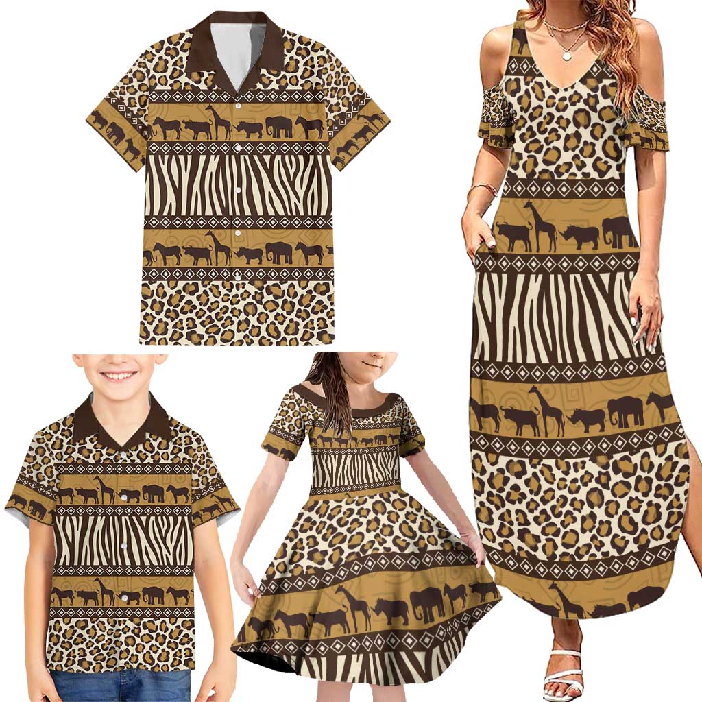 Animal Skin Mix African Pattern Family Matching Summer Maxi Dress and Hawaiian Shirt