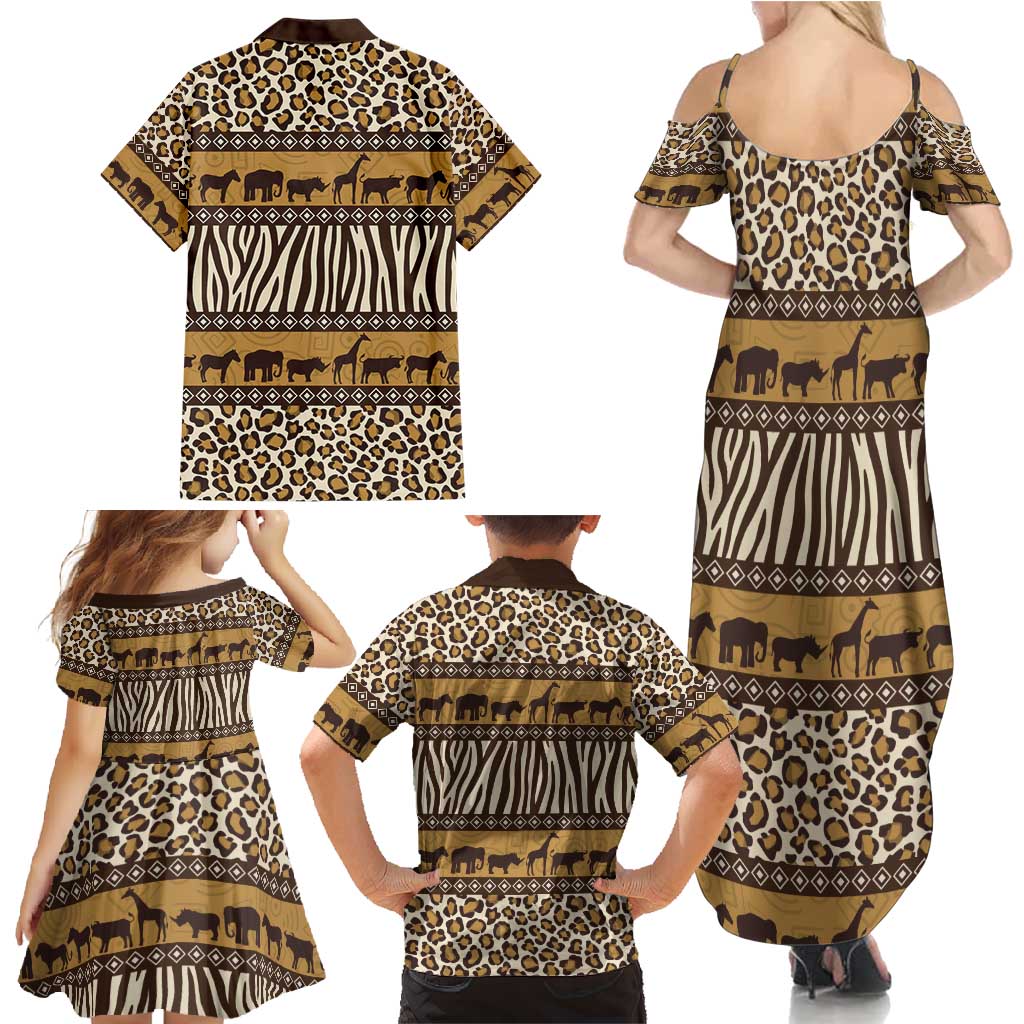 Animal Skin Mix African Pattern Family Matching Summer Maxi Dress and Hawaiian Shirt