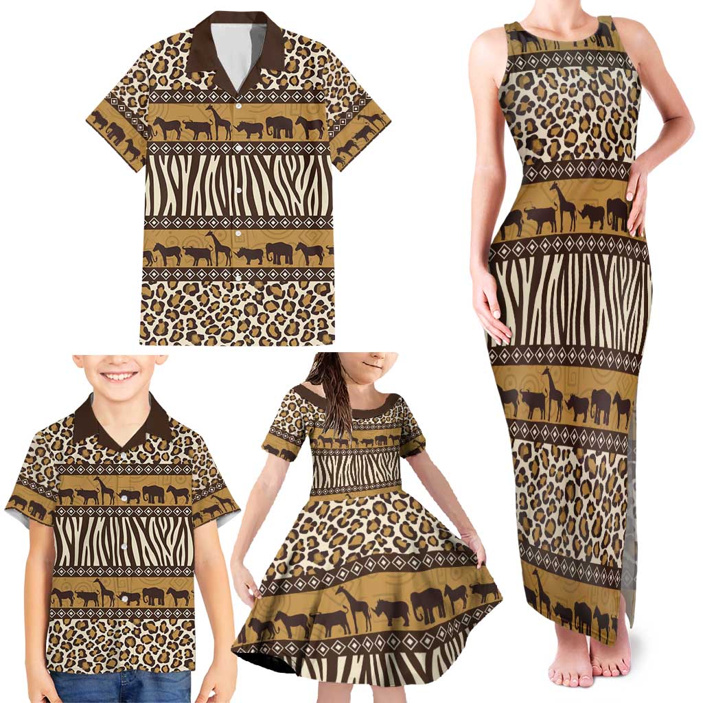 Animal Skin Mix African Pattern Family Matching Tank Maxi Dress and Hawaiian Shirt