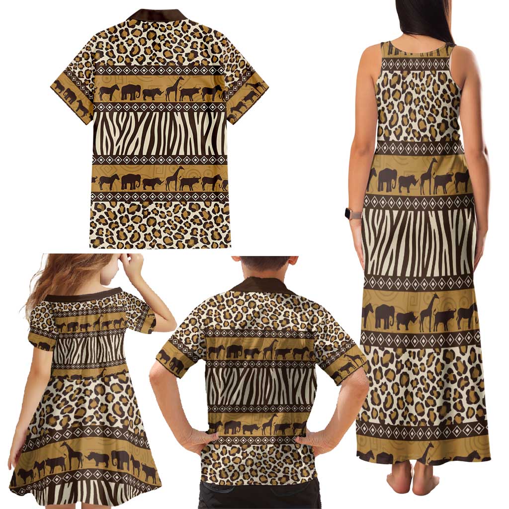 Animal Skin Mix African Pattern Family Matching Tank Maxi Dress and Hawaiian Shirt