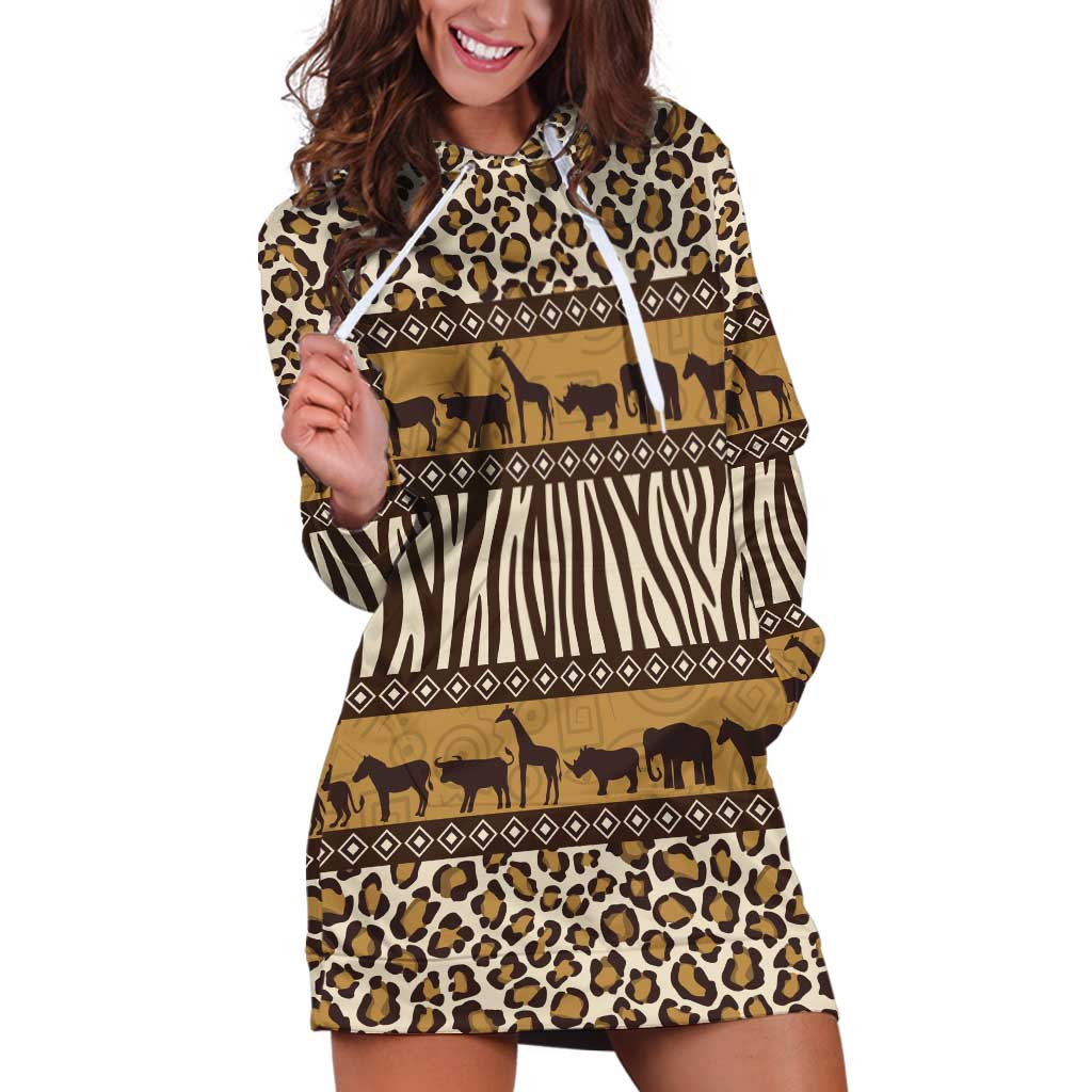 Animal Skin Mix African Pattern Hoodie Dress