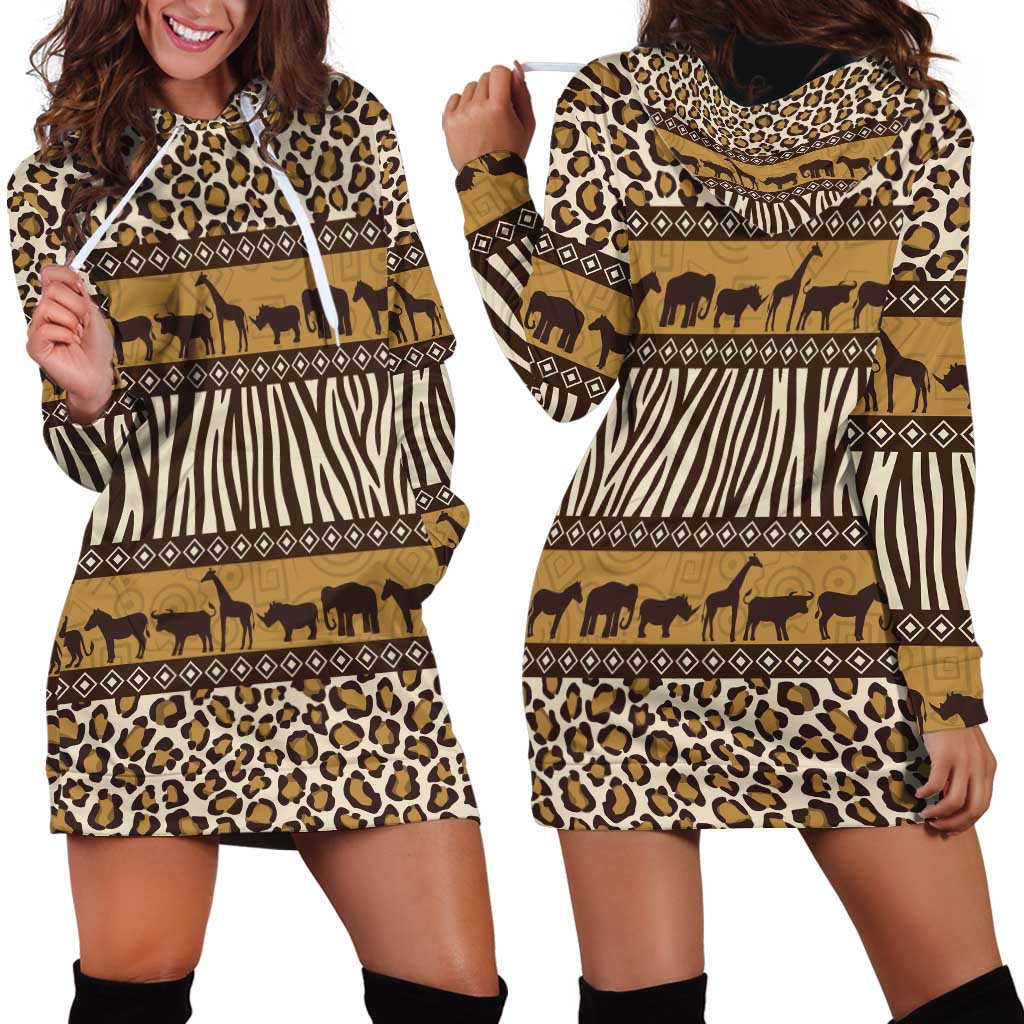 Animal Skin Mix African Pattern Hoodie Dress