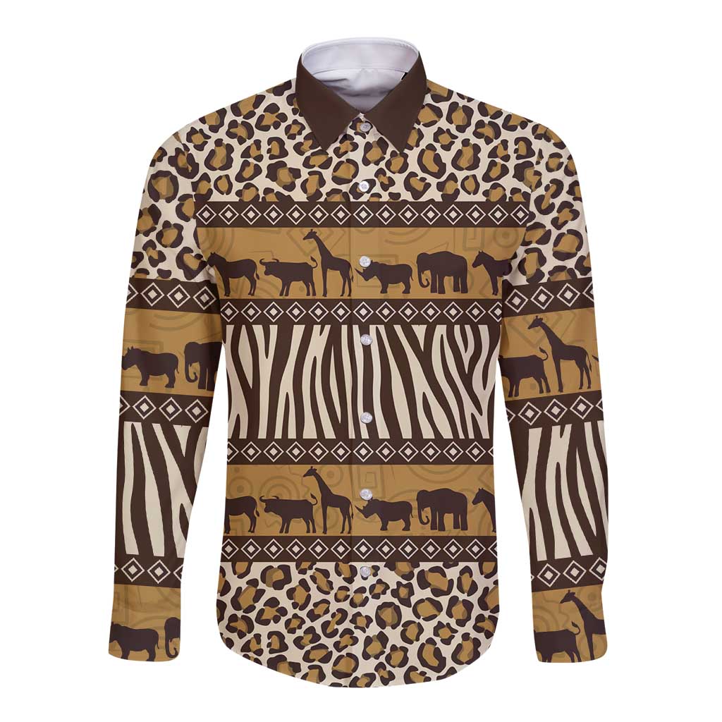 Animal Skin Mix African Pattern Long Sleeve Button Shirt