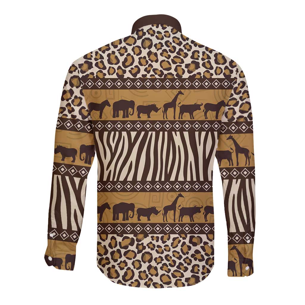 Animal Skin Mix African Pattern Long Sleeve Button Shirt