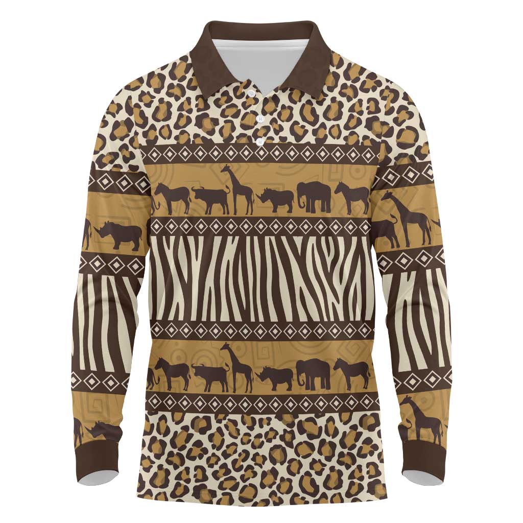 Animal Skin Mix African Pattern Long Sleeve Polo Shirt