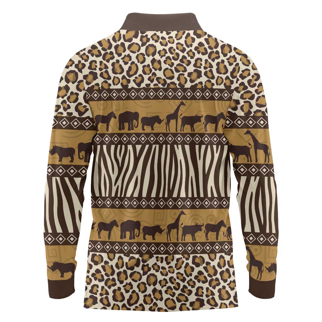 Animal Skin Mix African Pattern Long Sleeve Polo Shirt