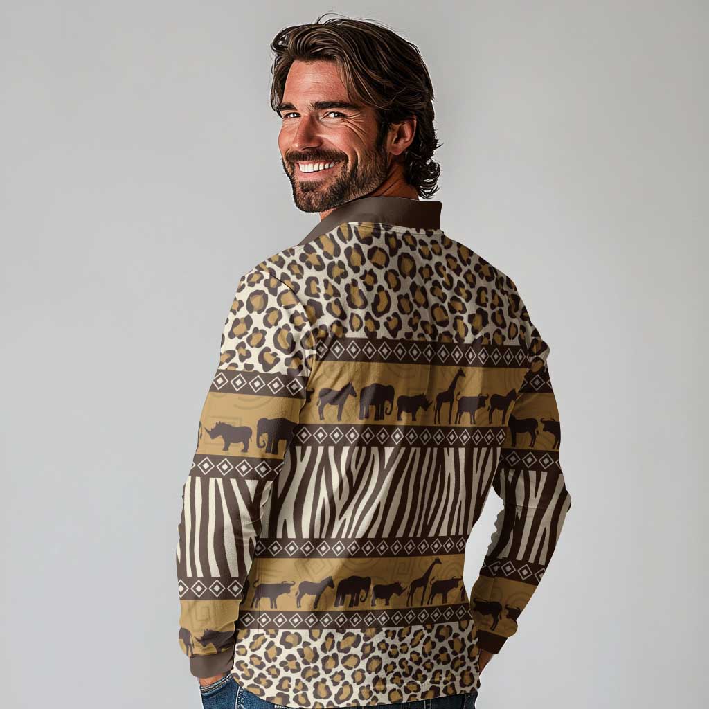 Animal Skin Mix African Pattern Long Sleeve Polo Shirt