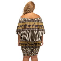 Animal Skin Mix African Pattern Off Shoulder Short Dress