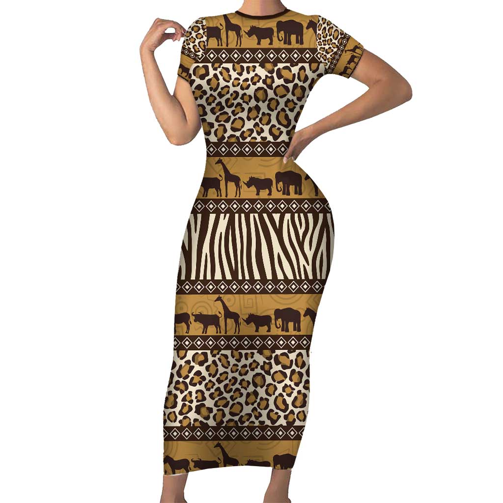 Animal Skin Mix African Pattern Short Sleeve Bodycon Dress