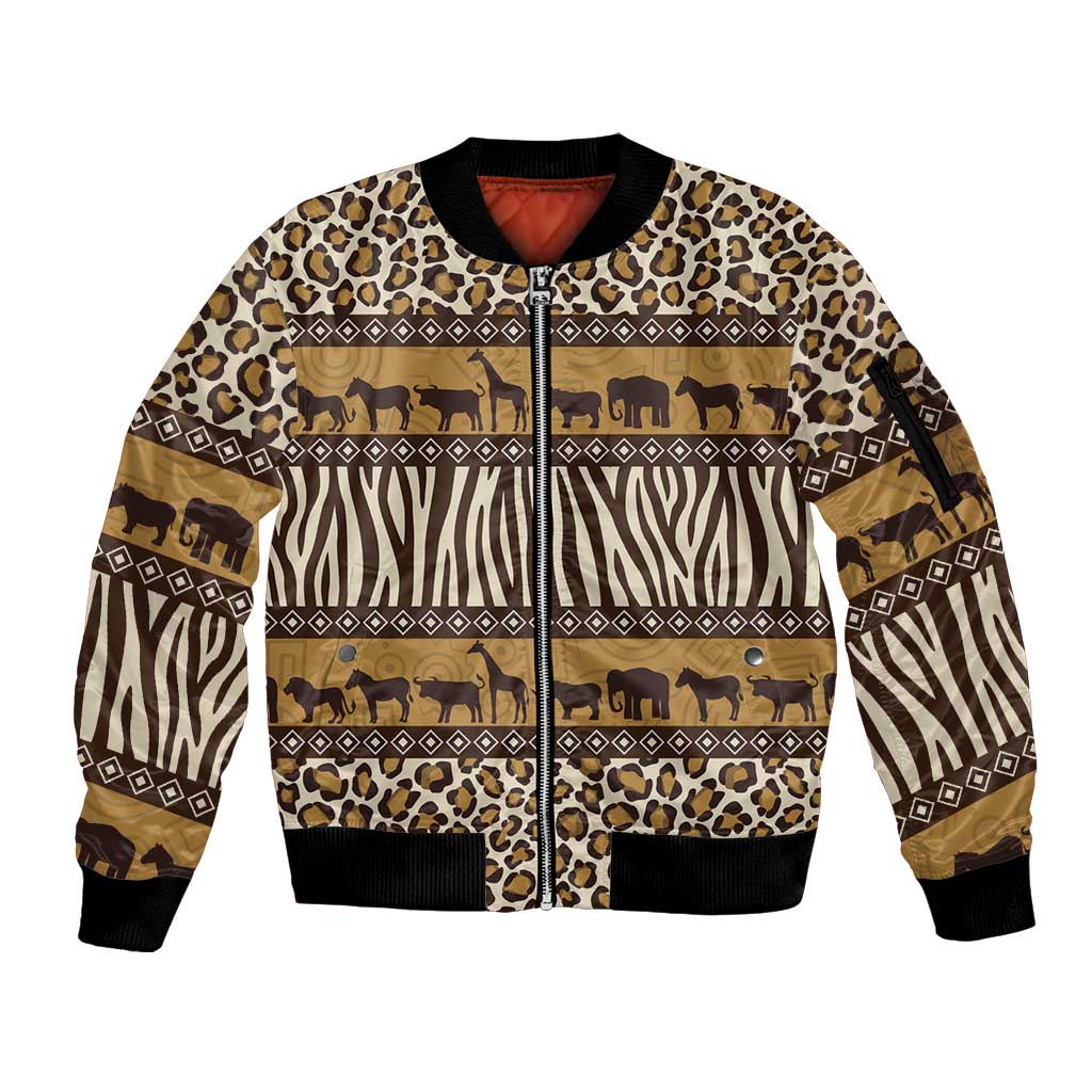 Animal Skin Mix African Pattern Sleeve Zip Bomber Jacket