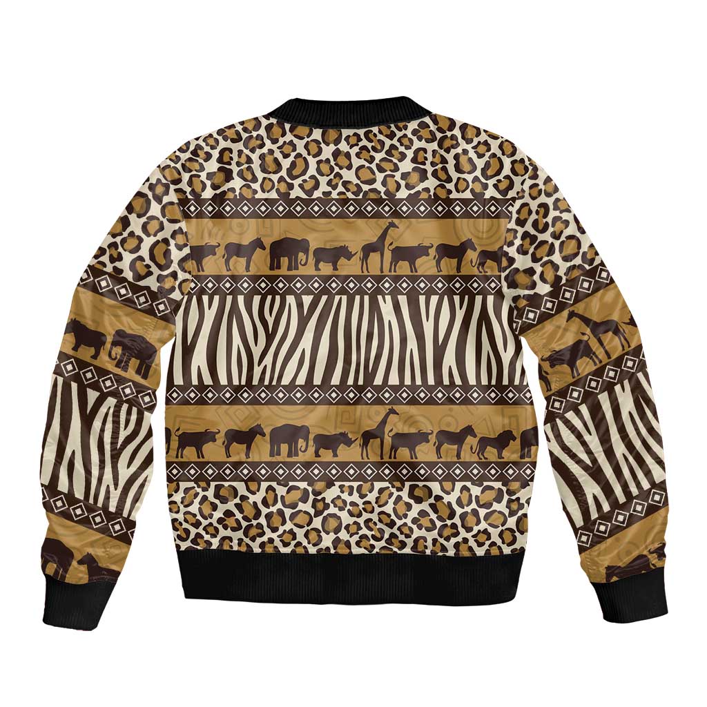 Animal Skin Mix African Pattern Sleeve Zip Bomber Jacket
