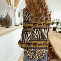 Animal Skin Mix African Pattern Women Casual Shirt