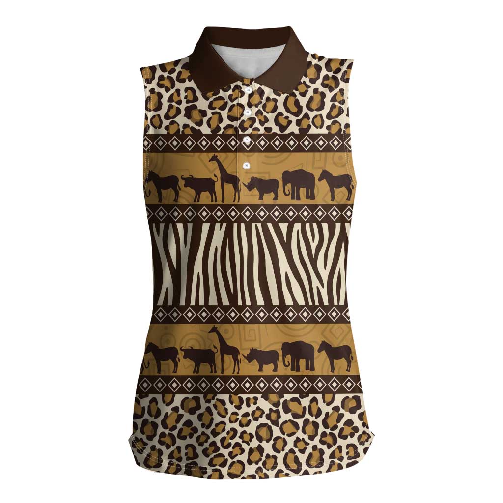 Animal Skin Mix African Pattern Women Sleeveless Polo Shirt