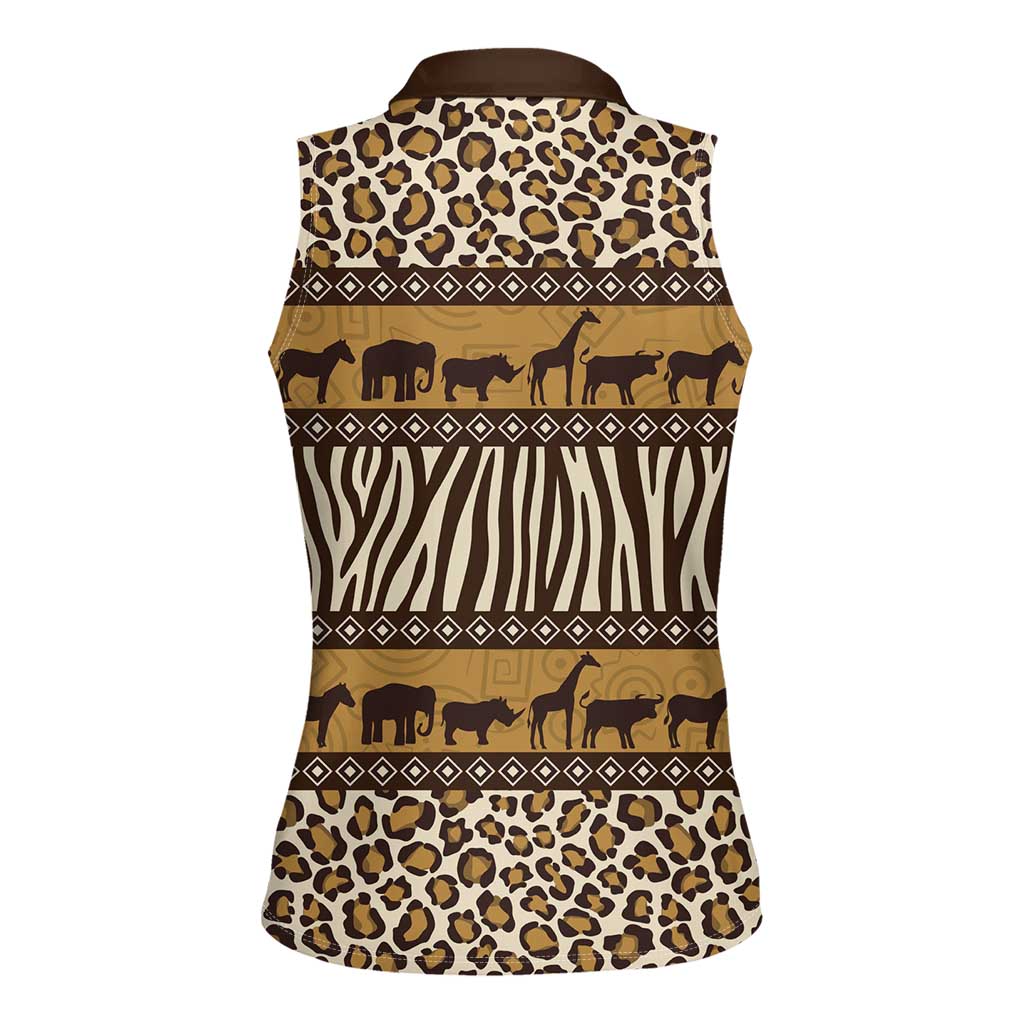 Animal Skin Mix African Pattern Women Sleeveless Polo Shirt