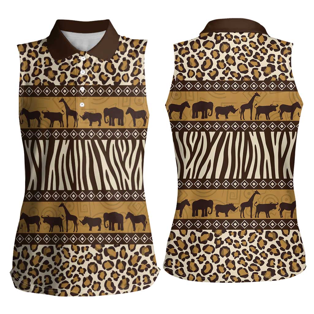Animal Skin Mix African Pattern Women Sleeveless Polo Shirt