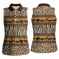 Animal Skin Mix African Pattern Women Sleeveless Polo Shirt