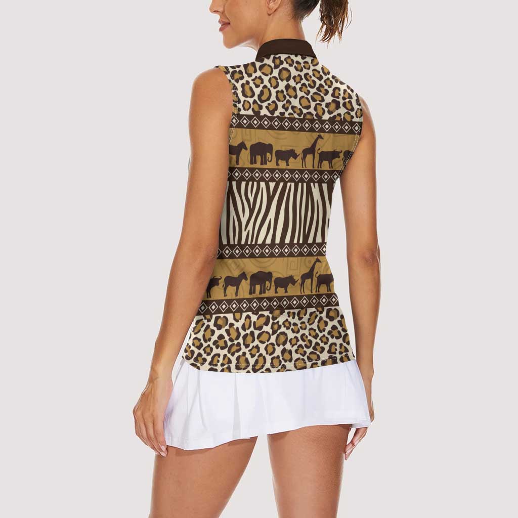 Animal Skin Mix African Pattern Women Sleeveless Polo Shirt