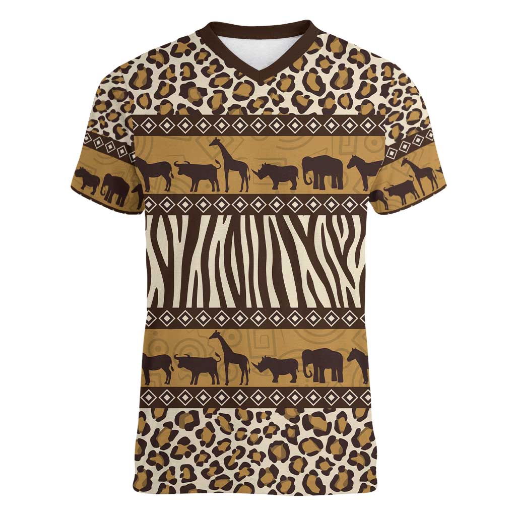 Animal Skin Mix African Pattern Women V-Neck T-Shirt