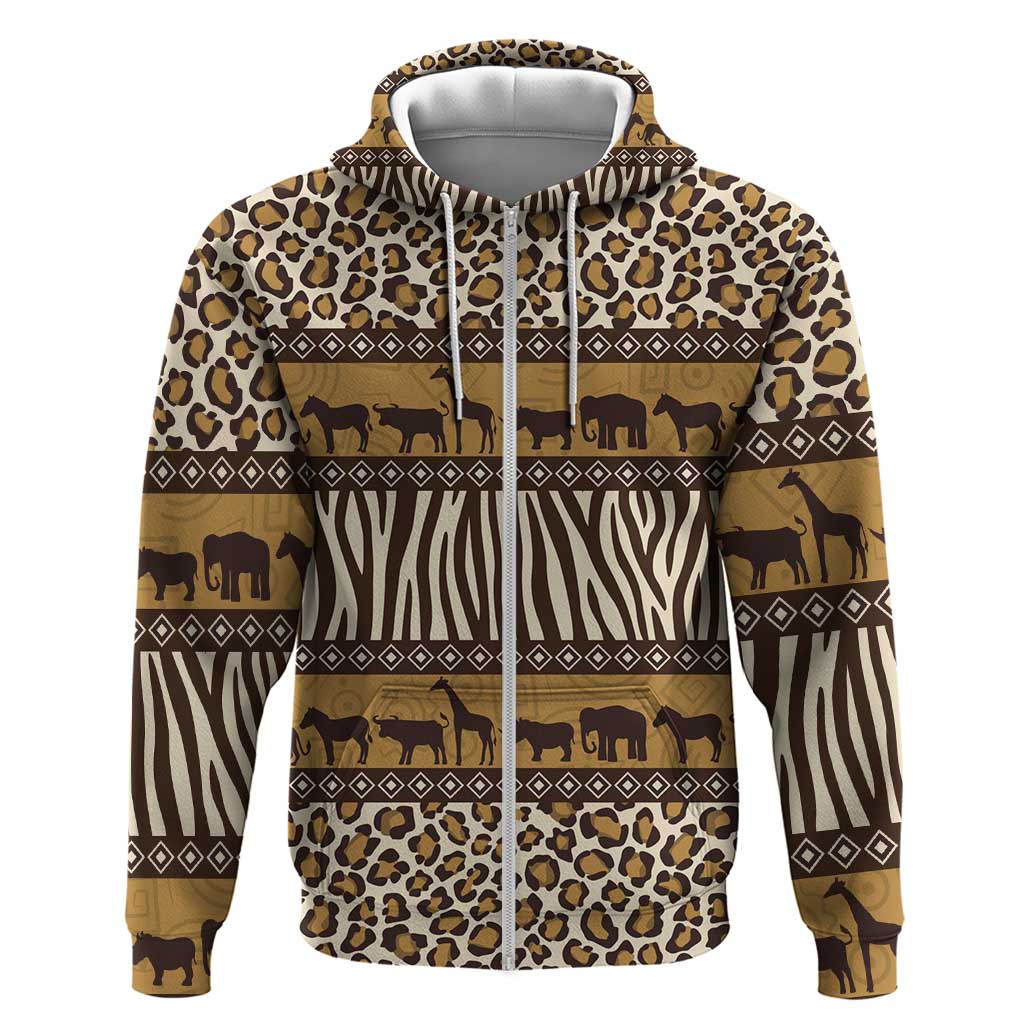 Animal Skin Mix African Pattern Zip Hoodie
