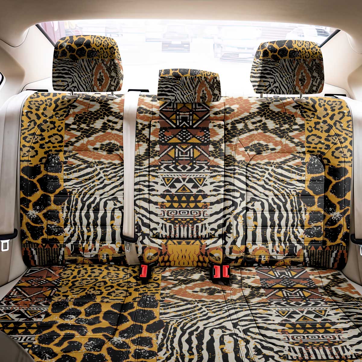 African Tribal Pattern With Wild Animal Skins Back Car Seat Cover