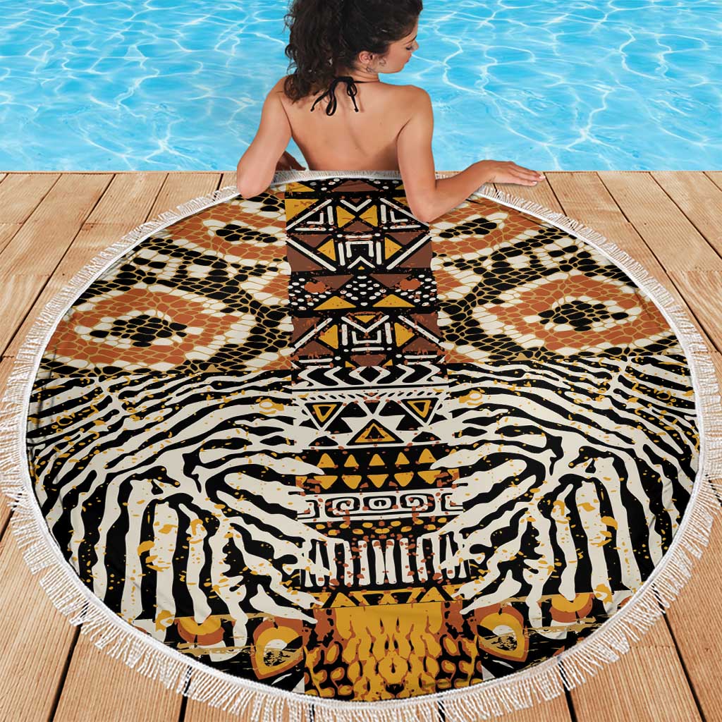 African Tribal Pattern With Wild Animal Skins Beach Blanket