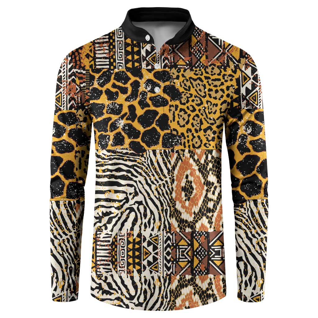 African Tribal Pattern With Wild Animal Skins Button Sweatshirt