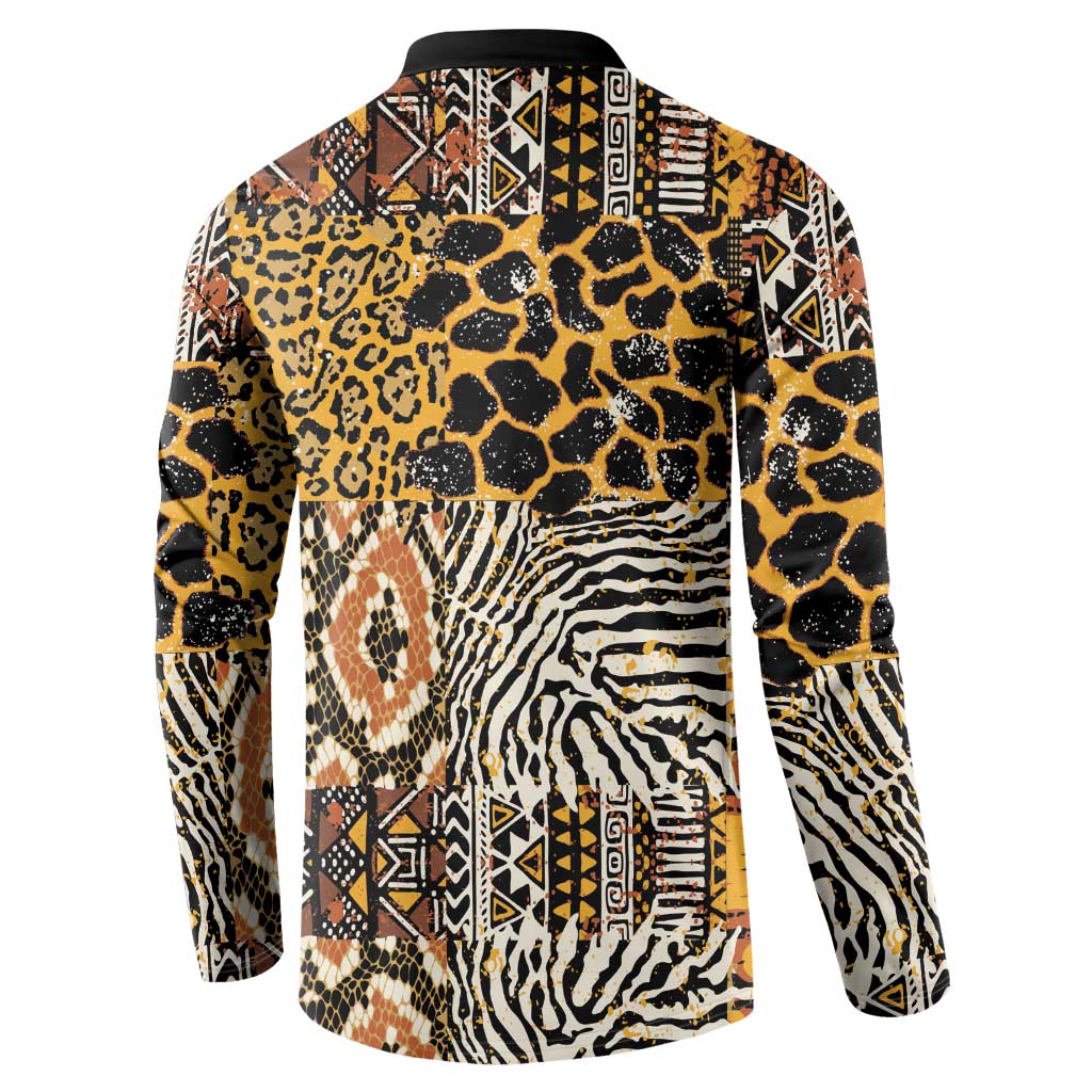 African Tribal Pattern With Wild Animal Skins Button Sweatshirt