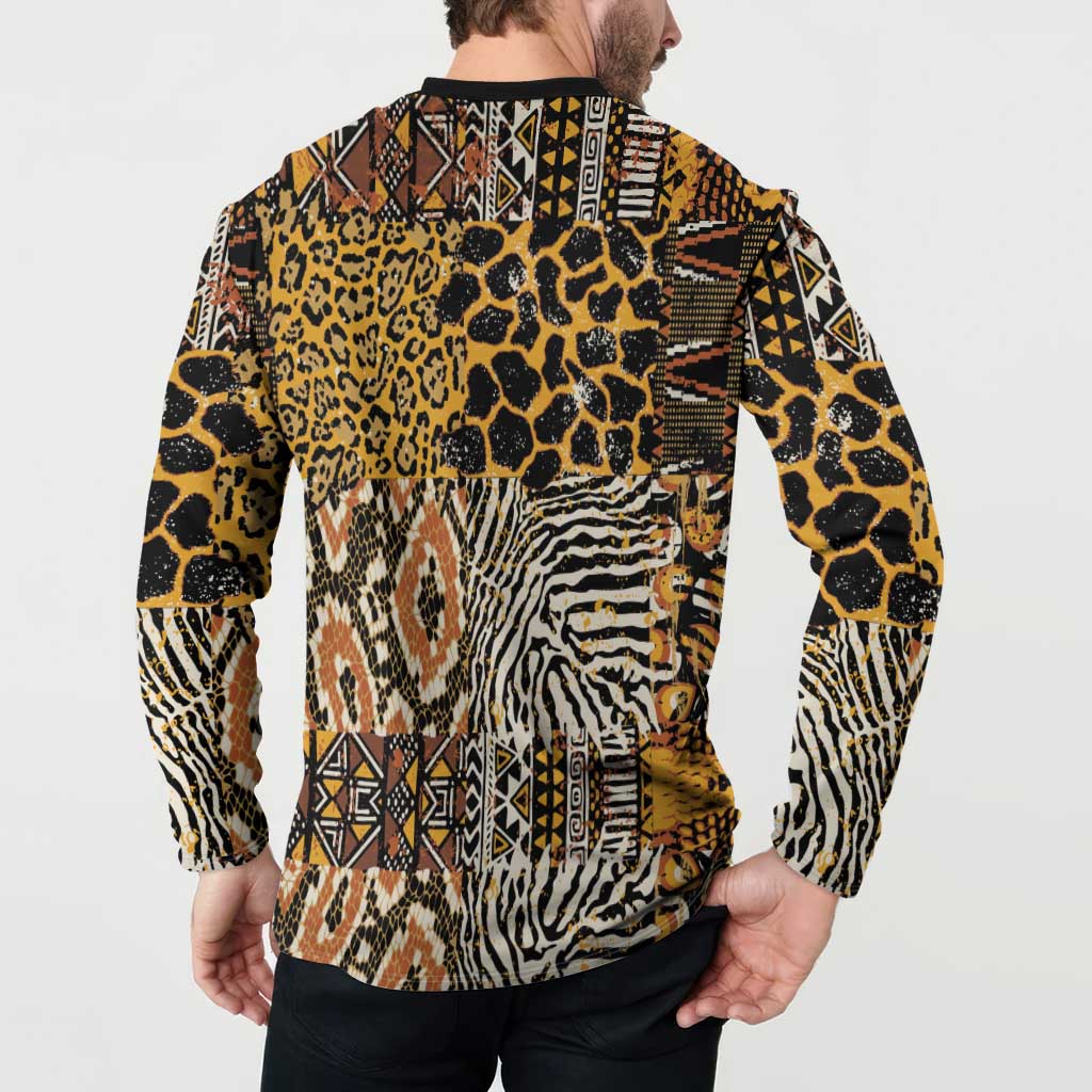 African Tribal Pattern With Wild Animal Skins Button Sweatshirt