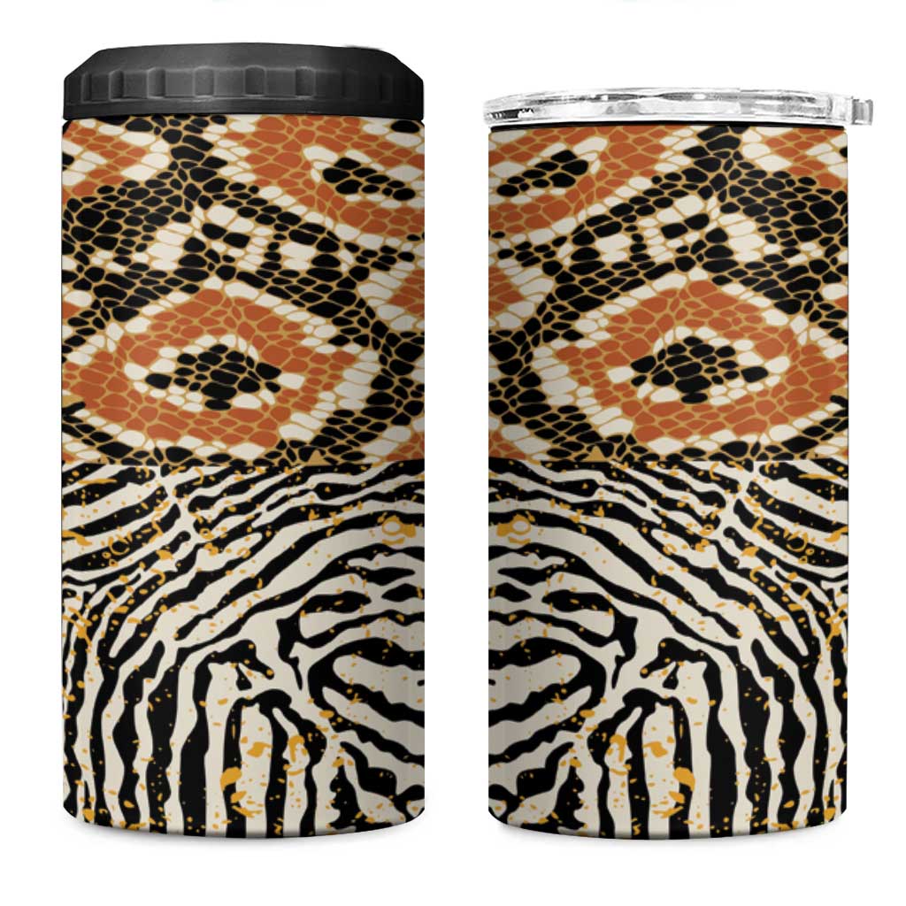 African Tribal Pattern With Wild Animal Skins 4 in 1 Can Cooler Tumbler