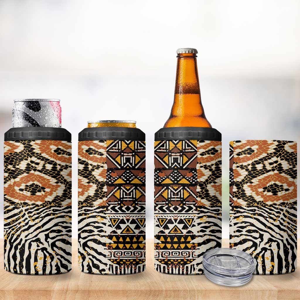 African Tribal Pattern With Wild Animal Skins 4 in 1 Can Cooler Tumbler