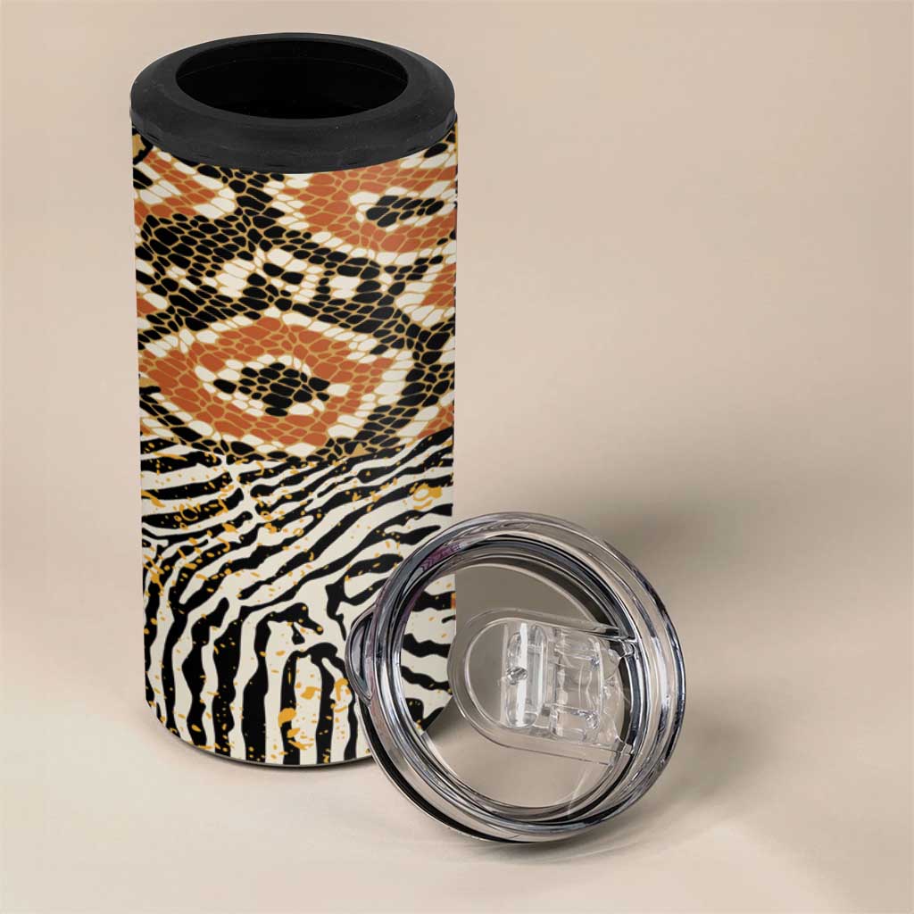 African Tribal Pattern With Wild Animal Skins 4 in 1 Can Cooler Tumbler