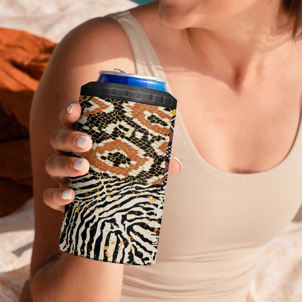African Tribal Pattern With Wild Animal Skins 4 in 1 Can Cooler Tumbler