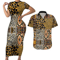 African Tribal Pattern With Wild Animal Skins Couples Matching Short Sleeve Bodycon Dress and Hawaiian Shirt