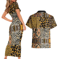 African Tribal Pattern With Wild Animal Skins Couples Matching Short Sleeve Bodycon Dress and Hawaiian Shirt