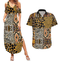 African Tribal Pattern With Wild Animal Skins Couples Matching Summer Maxi Dress and Hawaiian Shirt