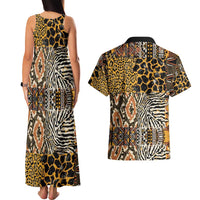 African Tribal Pattern With Wild Animal Skins Couples Matching Tank Maxi Dress and Hawaiian Shirt