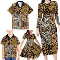 African Tribal Pattern With Wild Animal Skins Family Matching Long Sleeve Bodycon Dress and Hawaiian Shirt