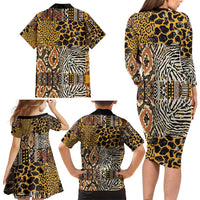 African Tribal Pattern With Wild Animal Skins Family Matching Long Sleeve Bodycon Dress and Hawaiian Shirt